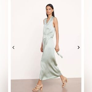 NWT Vince Sleeveless Draped Pleat Wrap Dress in Glass / Sage Green | Size XXS